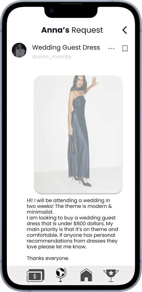 Phone with a request for a raincoat on the Treffa app