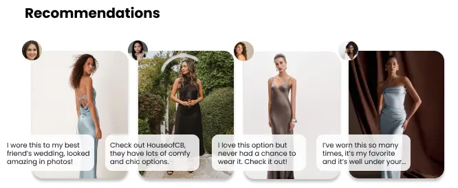 Recommendations given to a user on Treffa